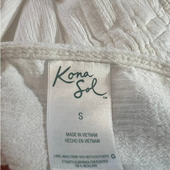 Kona Sol Long Swimsuit Coverup in White w/Elastic Waist Tassel Tie Size Small - Picture 4 of 6